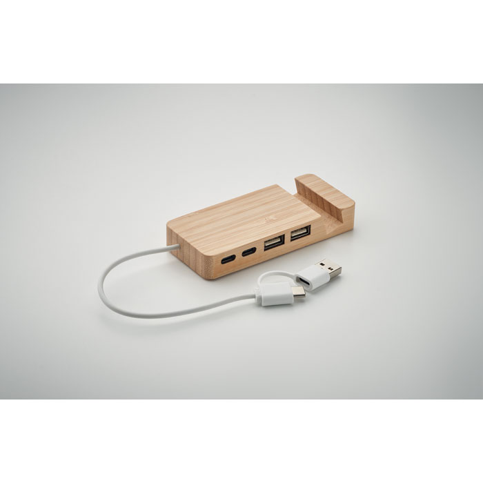 Hub USB 4 ports en bambou Hub USB 4 ports en bambou