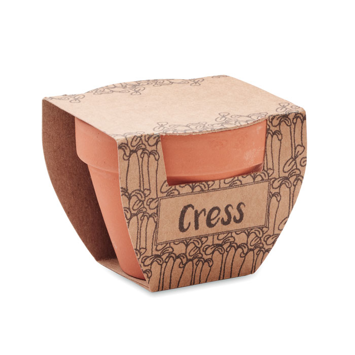 Pot avec graines de cresson