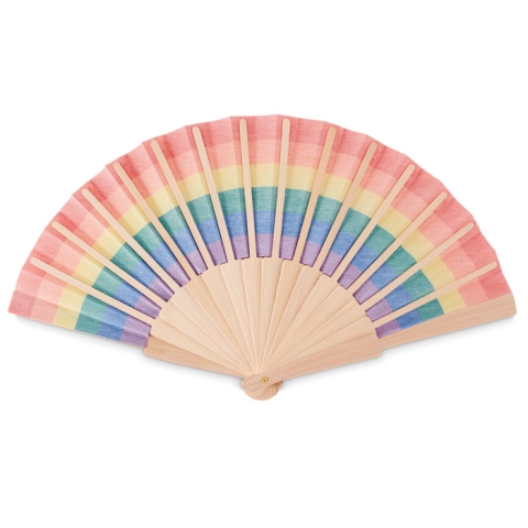 Eventail  en bois arc-en-ciel